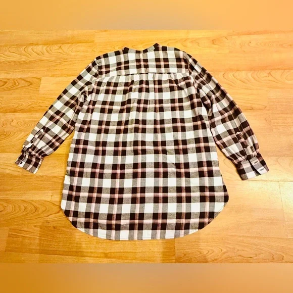 Lands' End Women's Brown and Pink Flannel Tunic Long Sleeve Plaid Top Size L - Picture 5 of 6